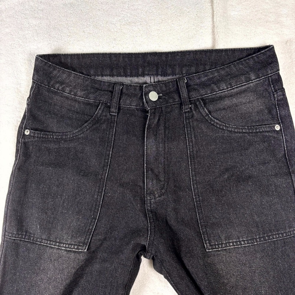 Flame Graphic Jeans Mens Small Black Straight Leg Streetwear Skate Y2K Festival - Picture 5 of 11